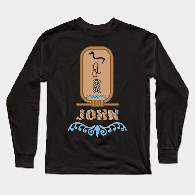 JOHN-American names in hieroglyphic letters-JOHN, name in a Pharaonic Khartouch-Hieroglyphic pharaonic names Long Sleeve T-Shirt by egygraphics